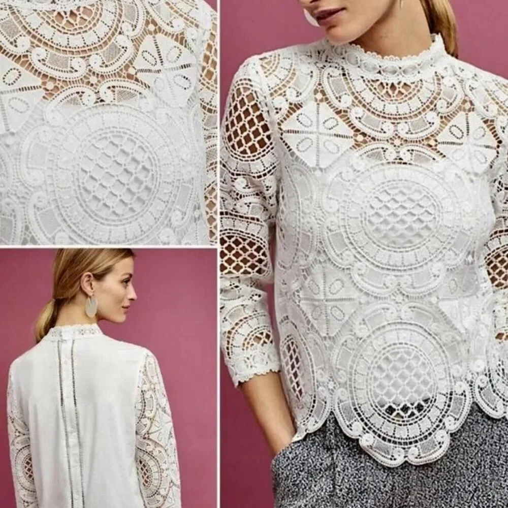 Anthropologie Women's White and Cream Blouse